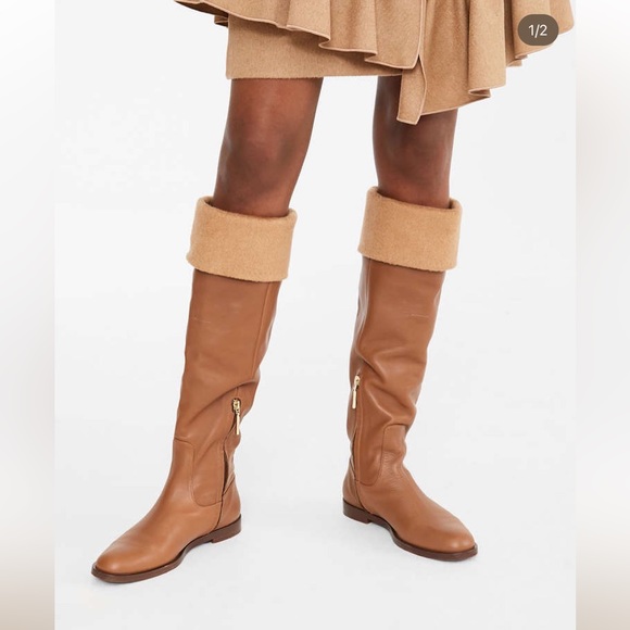 SOLD! Retail$1,185 MAX MARA Brigg Fold-over Leather Brown Boots. Sz:EU39/US8.5 - Picture 2 of 16